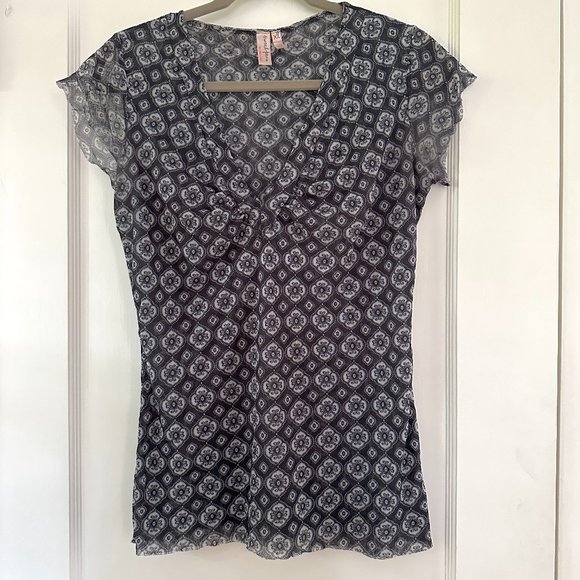 Sweet Pea Tops - Sweet Pea by Stacy Frati sheer top with cap sleeves, dark navy
